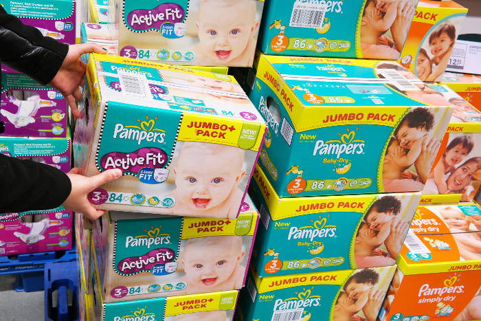 Large quantity of disposable diapers in supermarket