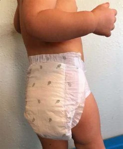Baby wearing naty eco diapers