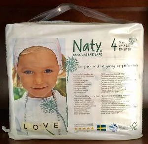 Front Side of Naty Eco Diapers Packaging
