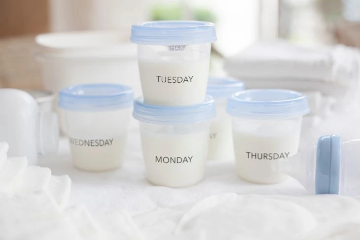 expressed breast milk in storage containers