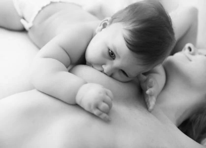 Close up of breastfeeding baby