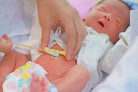 Cleaning newborn's umbilical cord
