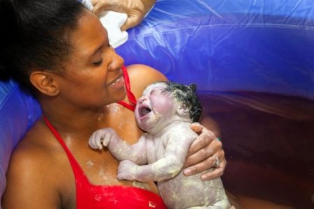 Successful water birth with newborn baby