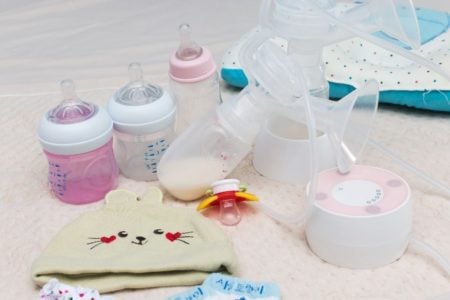 Used breast pump and collector bottles