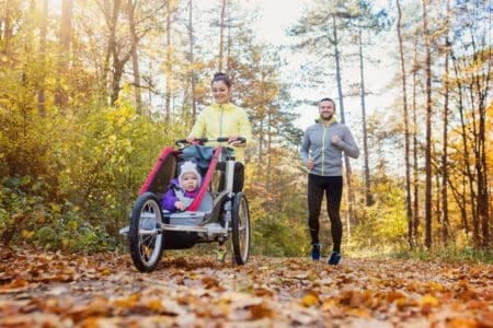 Parents with a jogging stroller