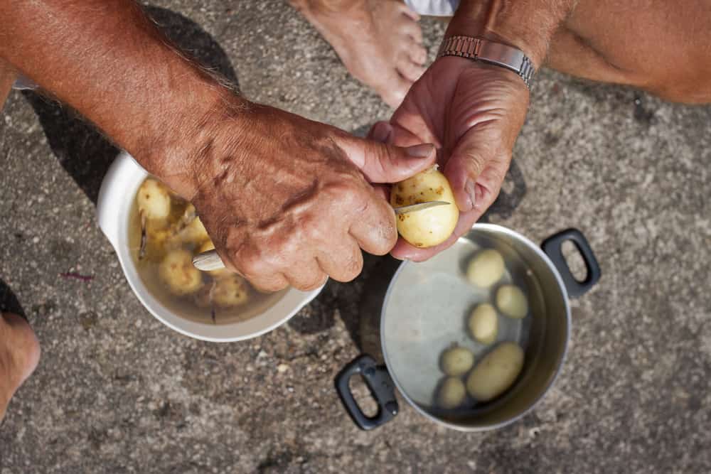 peeling potatoes