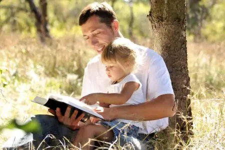 Sweet father reading the bible with his daughter