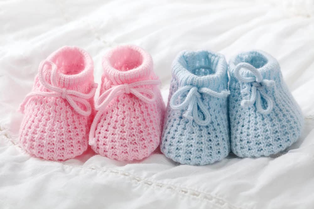 Blue and pink baby booties