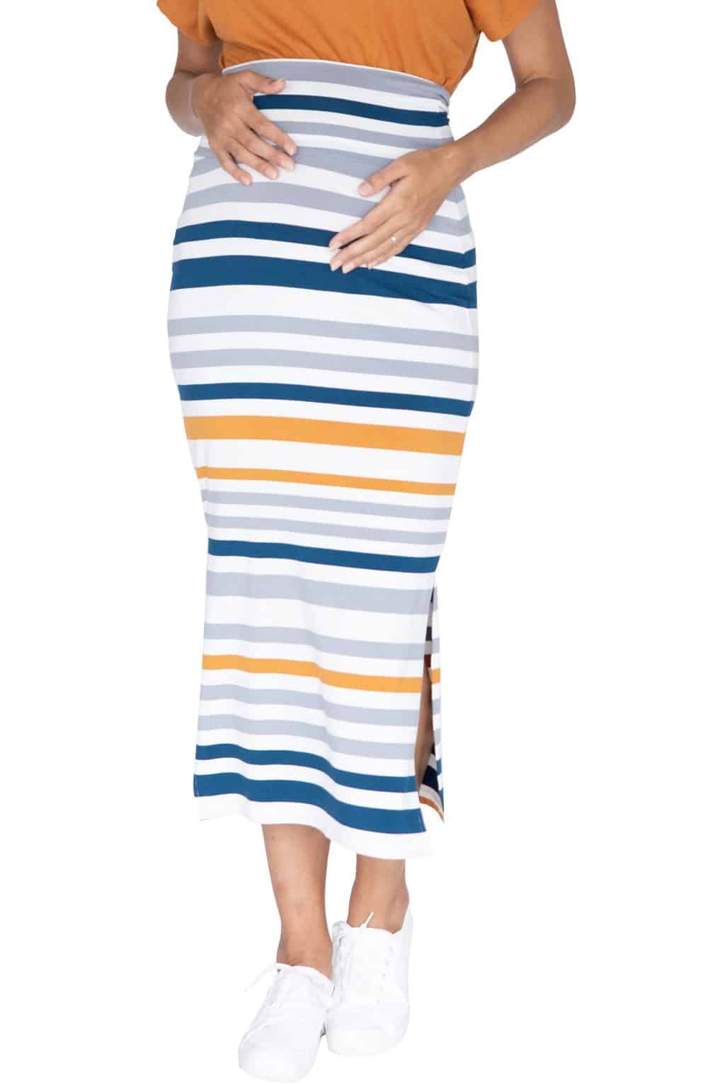 MakeMeChic Women's Stretch High Waist Midi Maternity Pencil Skirt Pregnancy Skirts 