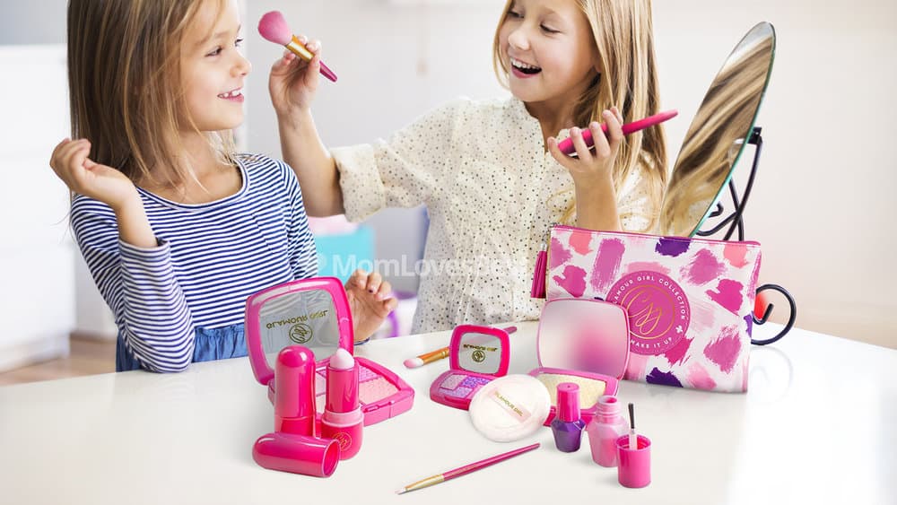 Click N' Play Cosmetic and Makeup Set for Girls, Includes Floral Tote Bag  and 8-piece for Pretend Play - Pretend Makeup for Toddlers