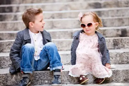 Fashionable kids spending time outdoors