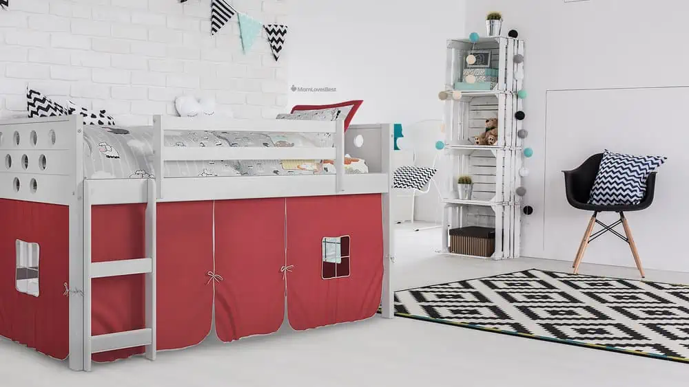 Photo of the Donco Kids Circles Low Loft Bed with Red Tent