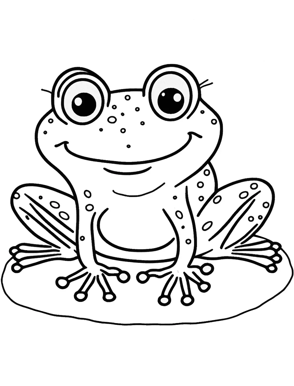 Toddler Frog Coloring Page - A toddler-style frog with big eyes and a big smile.