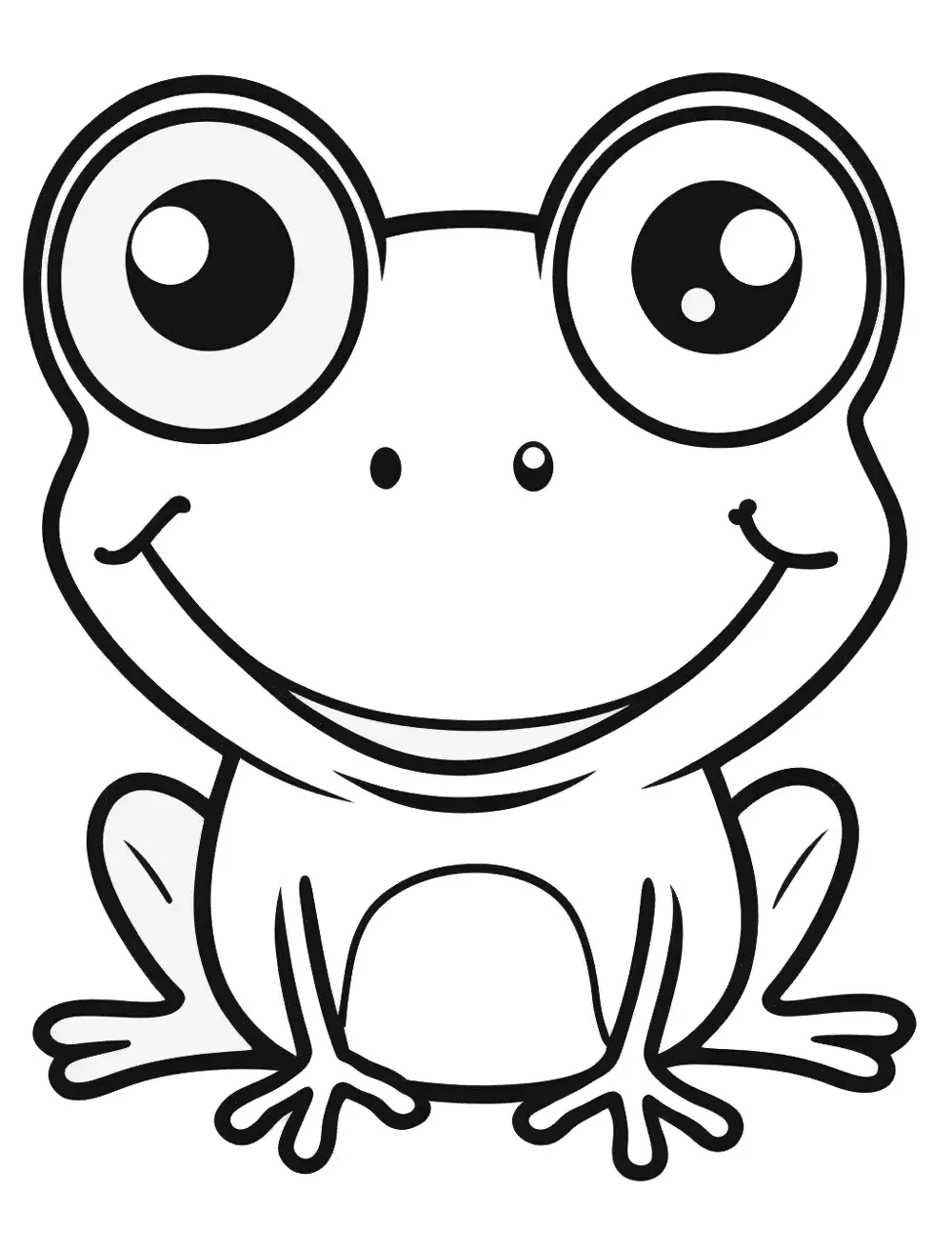Cute Cartoon Frog Coloring Page - A cartoon-style frog with a big smile and big eyes