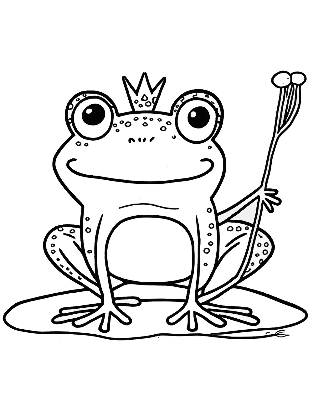 Frog Prince Coloring Page - A frog prince with a crown and a royal scepter.