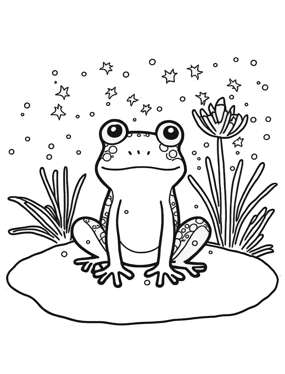 New Years Frog Coloring Page - A frog celebrates the New Year with fireworks.