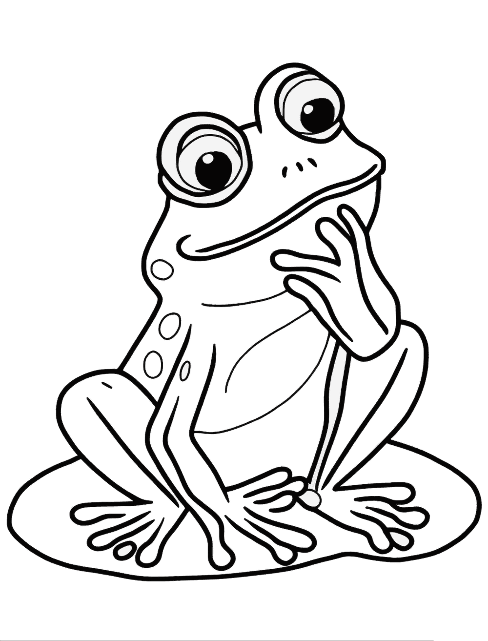 Pepe Frog Coloring Page - A frog in the style of Pepe with his finger to his chin thinking