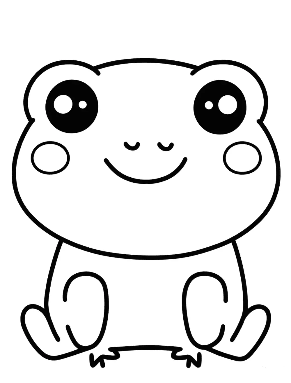Kawaii fFrog Frog Coloring Page - A kawaii, chubby frog with a big smile and big eyes.
