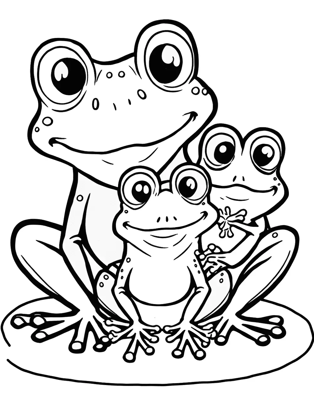 Cartoon Frog Family Coloring Page - A family of cartoon frogs, each with a different personality