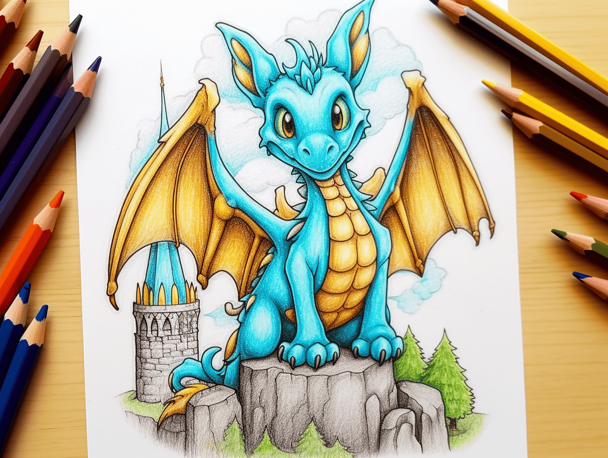 simple dragon drawing with color