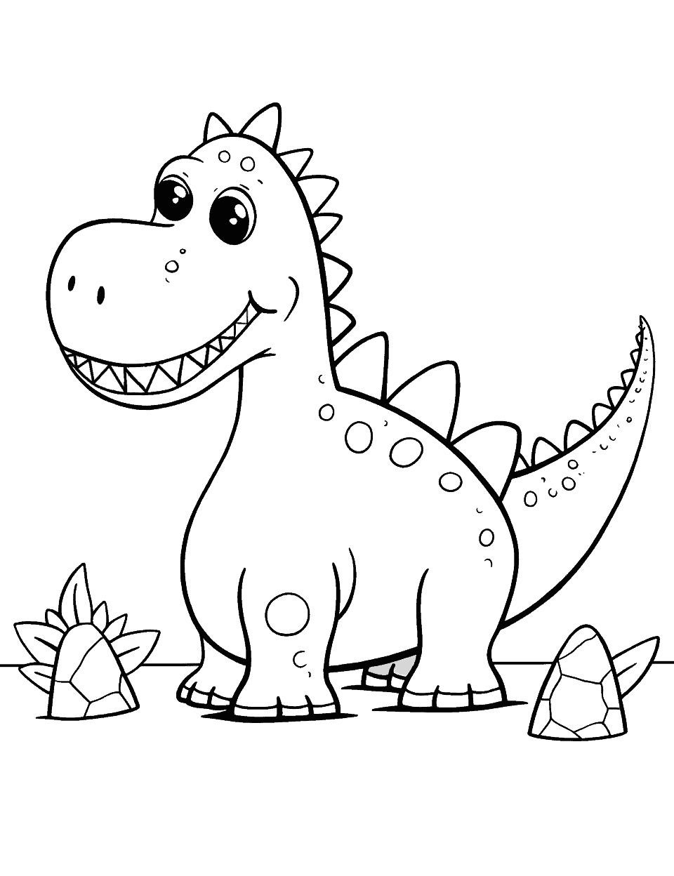 Easy Dino Shapes Coloring Page - Simple, basic shapes forming a cute dinosaur for beginners.