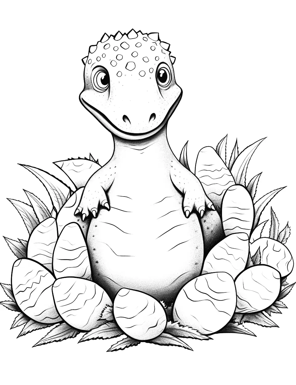 Baby Dino Hatchlings Dinosaur Coloring Page - Baby dinosaur hatchlings emerge from their eggs.