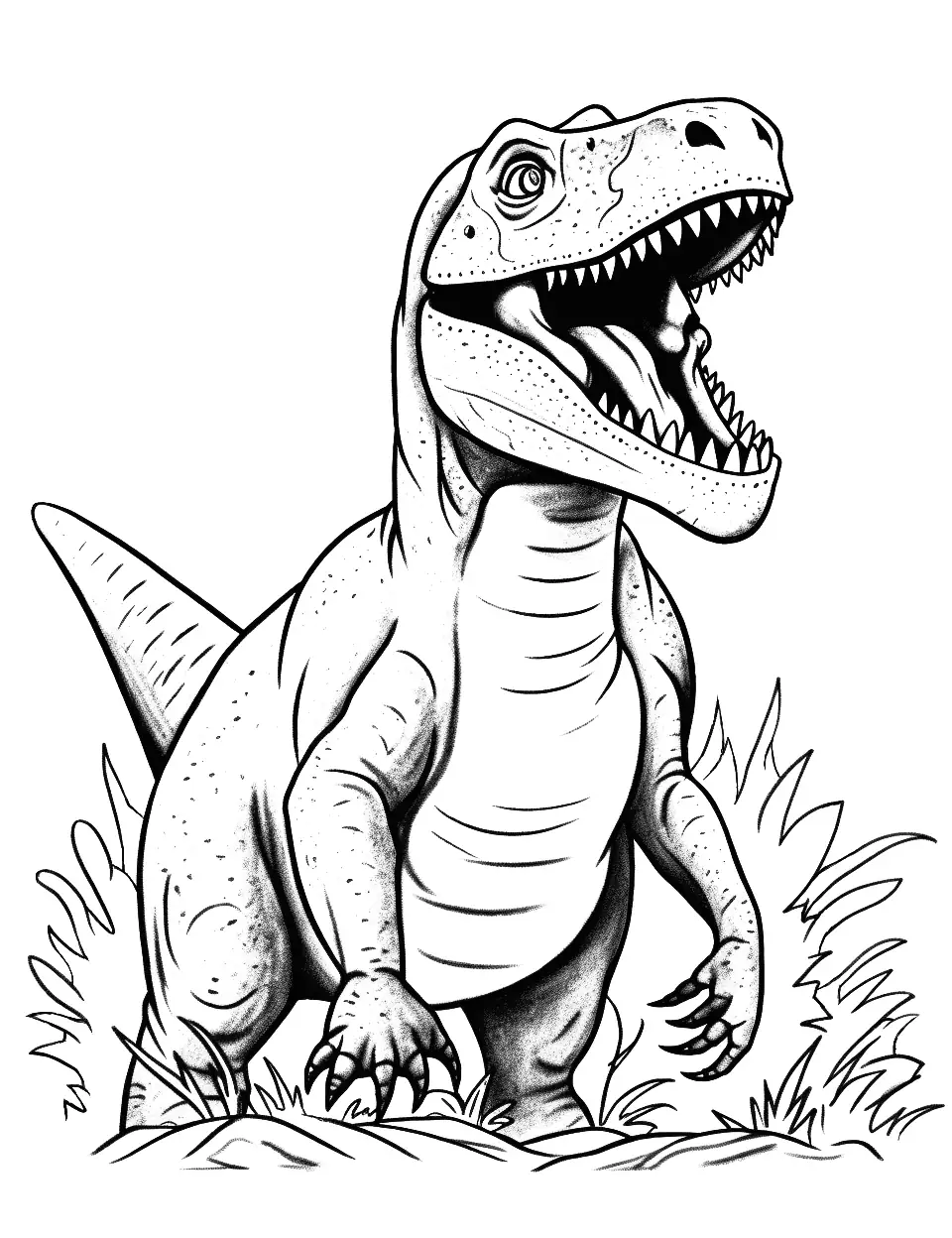 Tyrannosaurus Roar Dinosaur Coloring Page - A fearsome Tyrannosaurus let out a mighty roar.