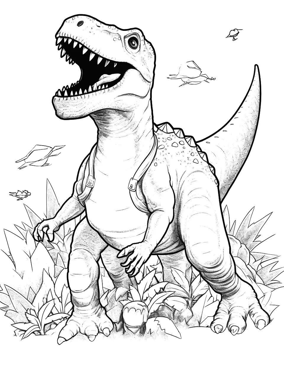 Blue's Rescue Mission Coloring Page - Blue, the raptor from Jurassic World, in an action-packed rescue mission.