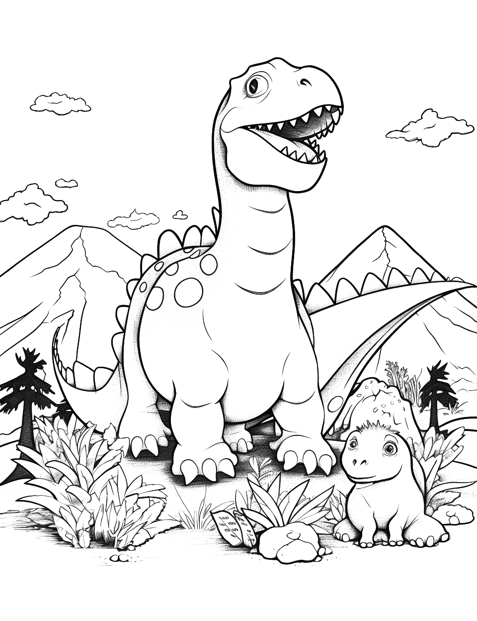 Camp Cretaceous Fun Coloring Page - A scene from Camp Cretaceous, featuring the campers and their dinosaur friends.