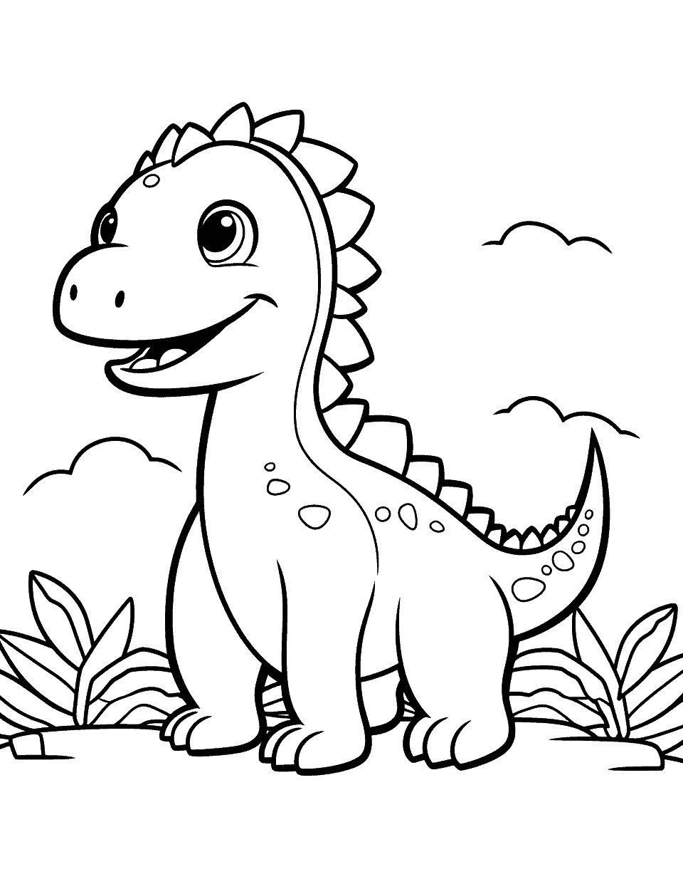 Easy Dino Drawing Coloring Page - An easy to color Dino drawing suitable for younger kids.