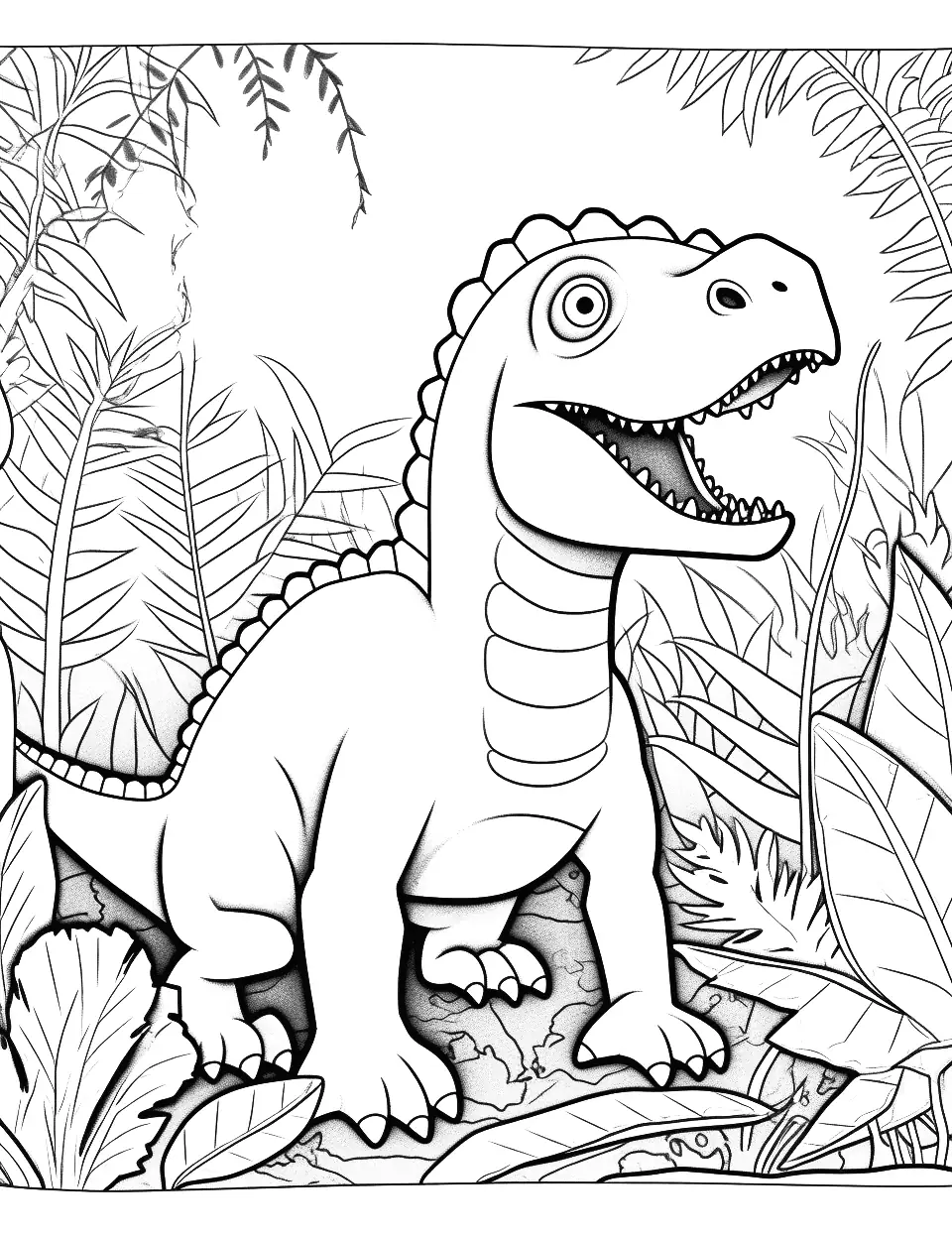 Indoraptor in the Jungle Coloring Page - A menacing scene with the Indoraptor lurking in the jungle.