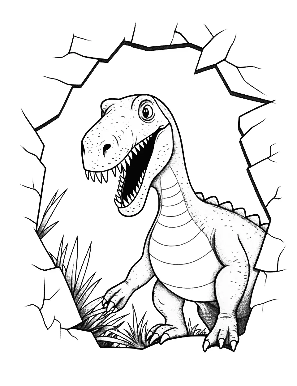 Indominus Rex Escape Coloring Page - The Indominus Rex breaking free from its enclosure.