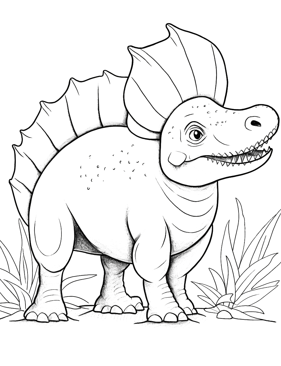 Realistic Triceratops Coloring Page - A realistic and detailed Triceratops for older kids to color.