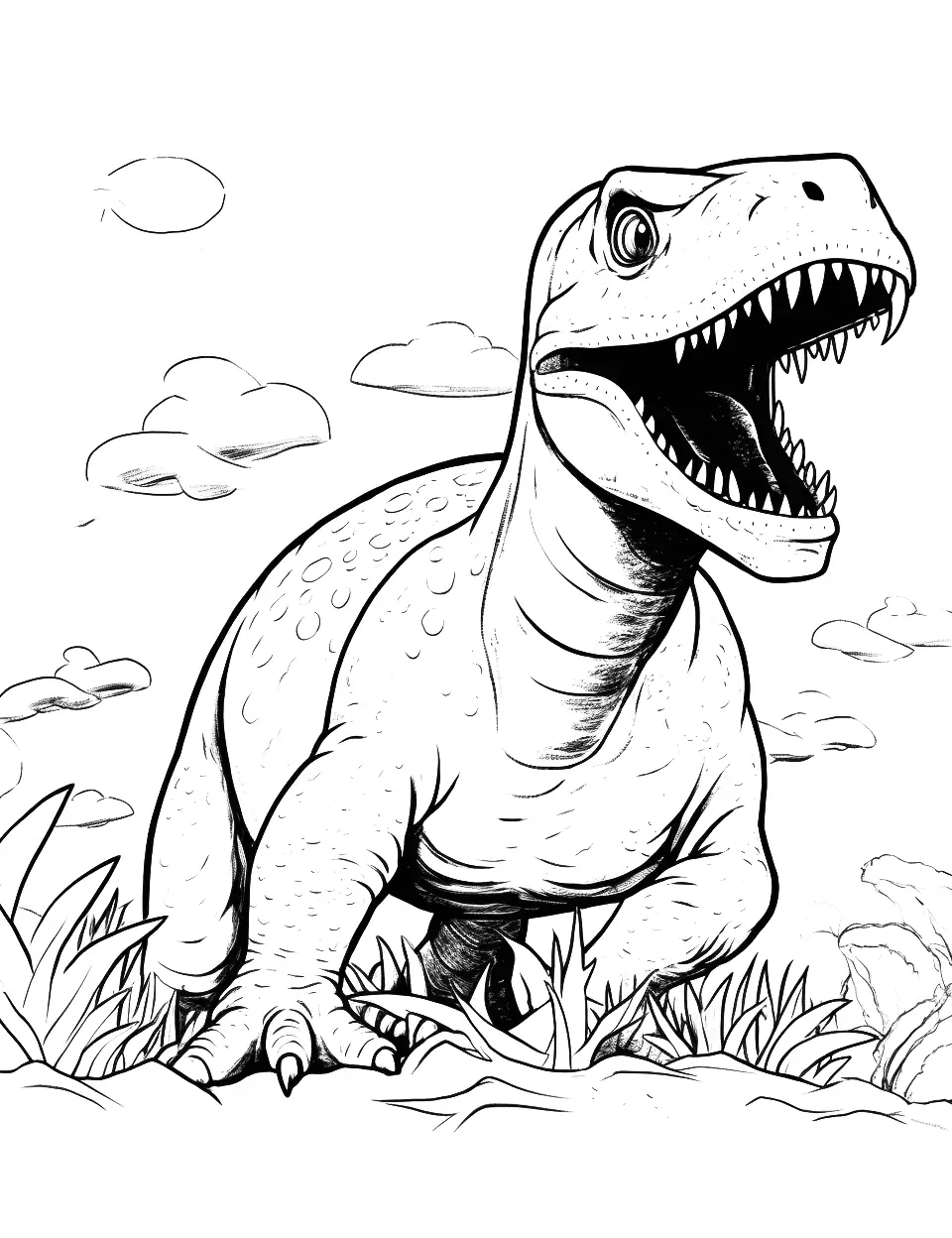 Indoraptor Chase Dinosaur Coloring Page - The Indoraptor chases the heroes in a thrilling scene.