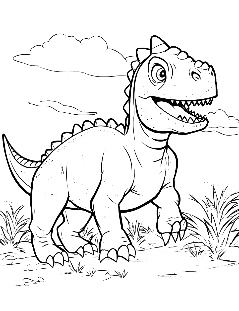 Carnotaurus on the Hunt Coloring Page - A Carnotaurus on the hunt, ready to pounce on its next meal.