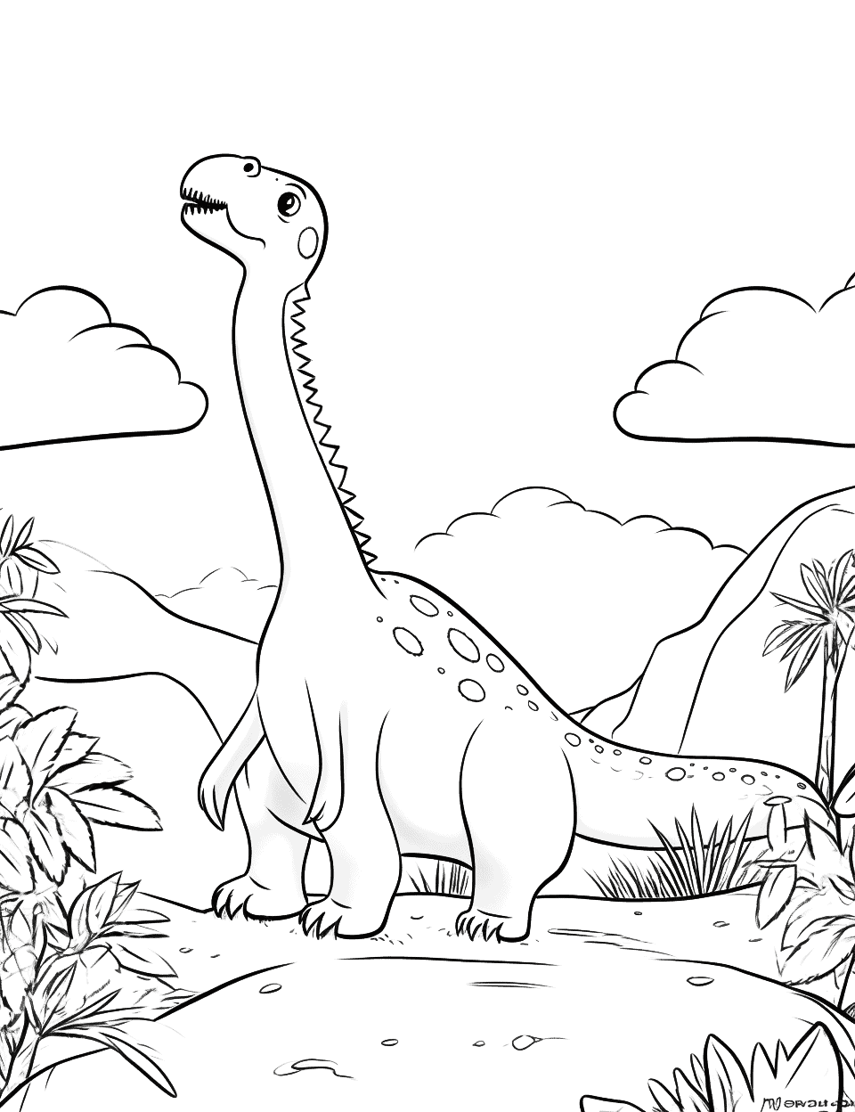 Camp Cretaceous Coloring Page - A scene from Camp Cretaceous, featuring dinosaurs under the sky.