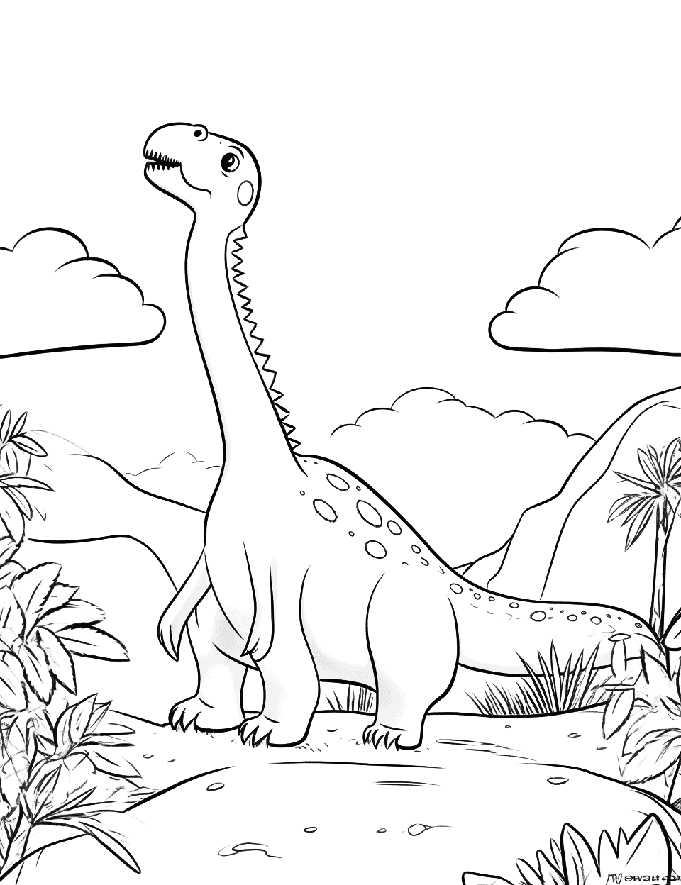 Camp Cretaceous Coloring Page - A scene from Camp Cretaceous featuring dinosaurs under the sky.