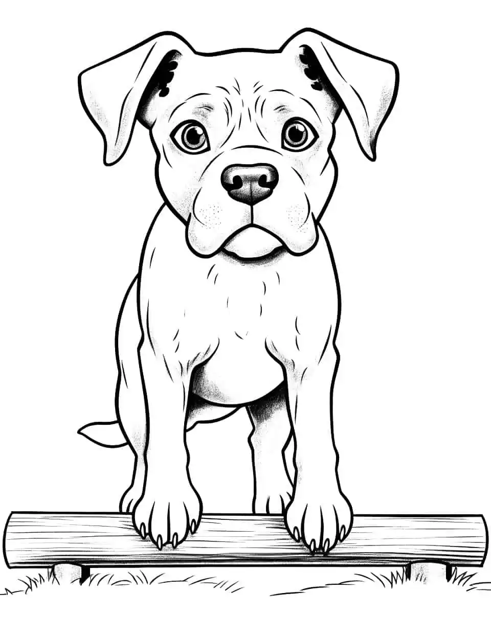 Boxer Training Dog Coloring Page - A strong Boxer dog in the middle of training, doing an agility course.