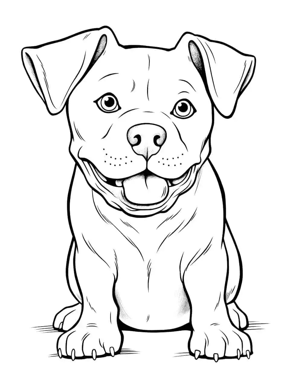 Easy Pitbull Portrait Coloring Page - An easy to color, simplistic outline of a friendly Pitbull.