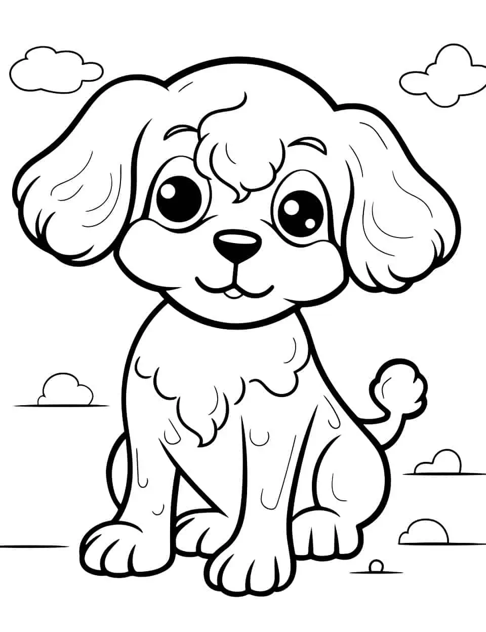 Kawaii Poodle Dog Coloring Page - A super cute Kawaii-style Poodle with big, expressive eyes.
