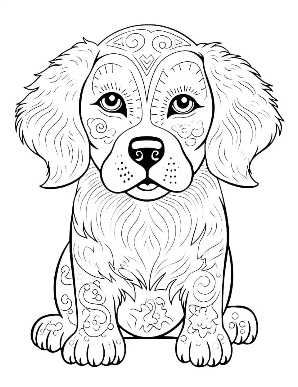 Golden Retriever and Mandala Coloring Page - A beautiful Golden Retriever with a mandala pattern in the background.