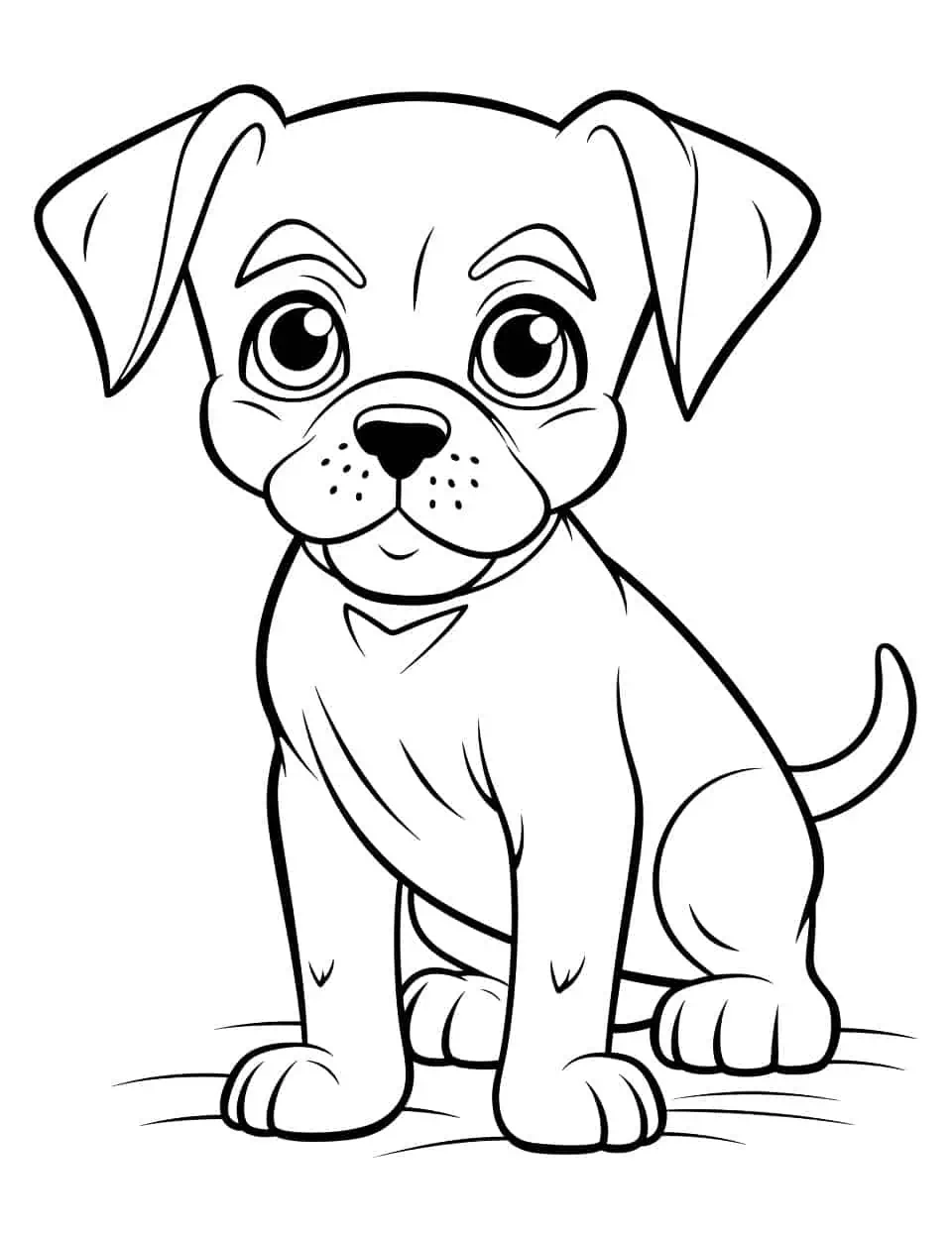 Kawaii Boxer Coloring Page - A Boxer dog in a cute, kawaii style with big, adorable eyes.