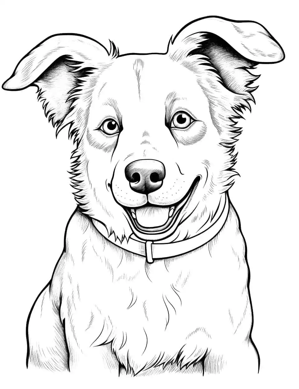 Advanced Border Collie Drawing Dog Coloring Page - An advanced coloring page featuring a realistic and detailed Border Collie.