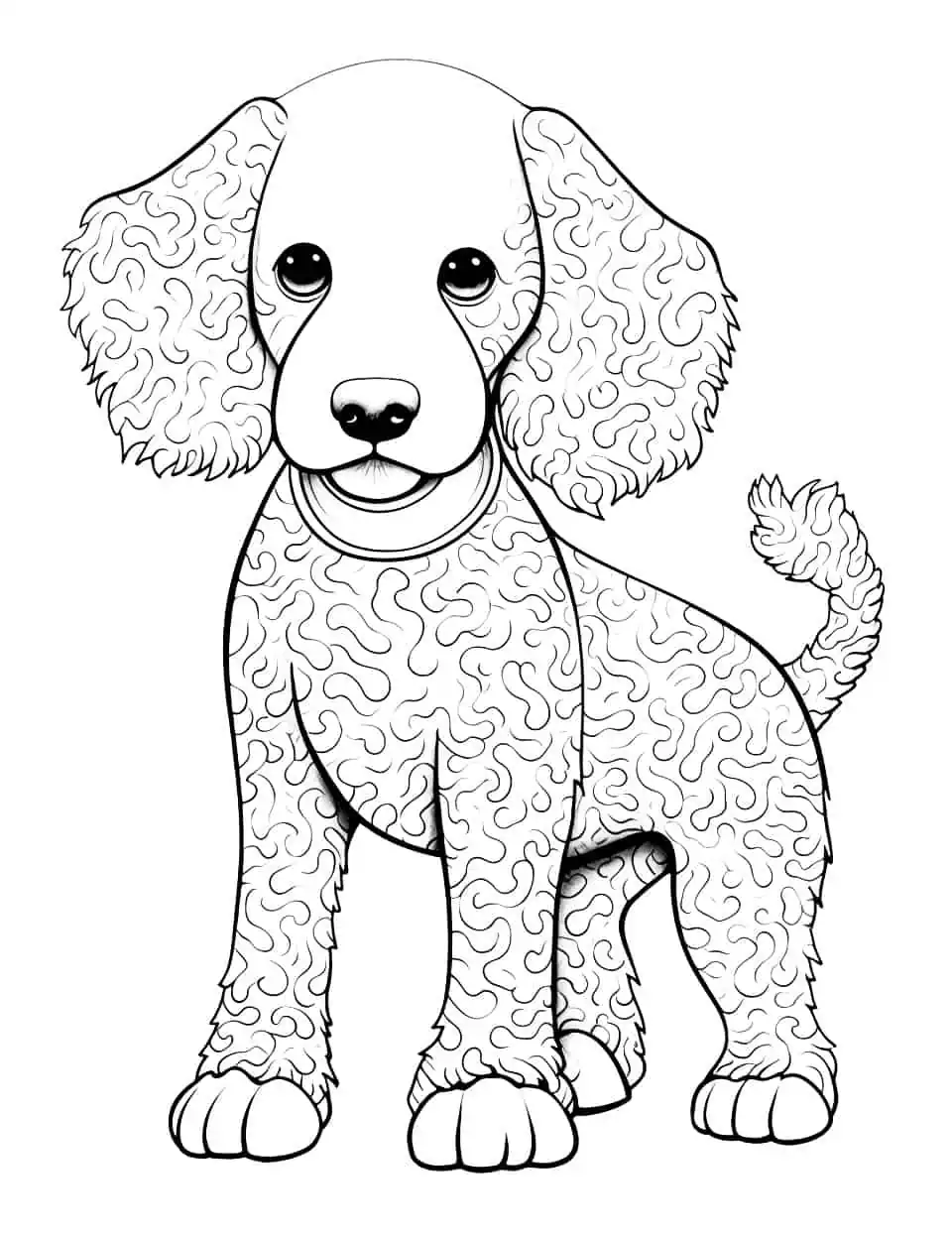 Full Page Poodle Drawing Dog Coloring - A full-page, intricate Poodle drawing for an advanced coloring page.