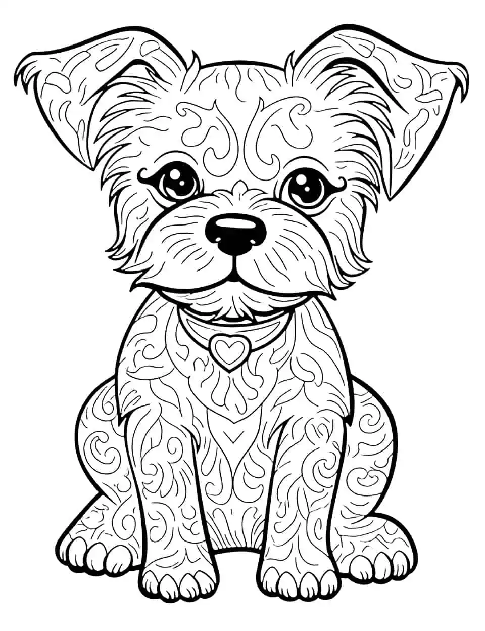 Mandala and Yorkie Mix Dog Coloring Page - A cute Yorkie surrounded by a complex mandala design.