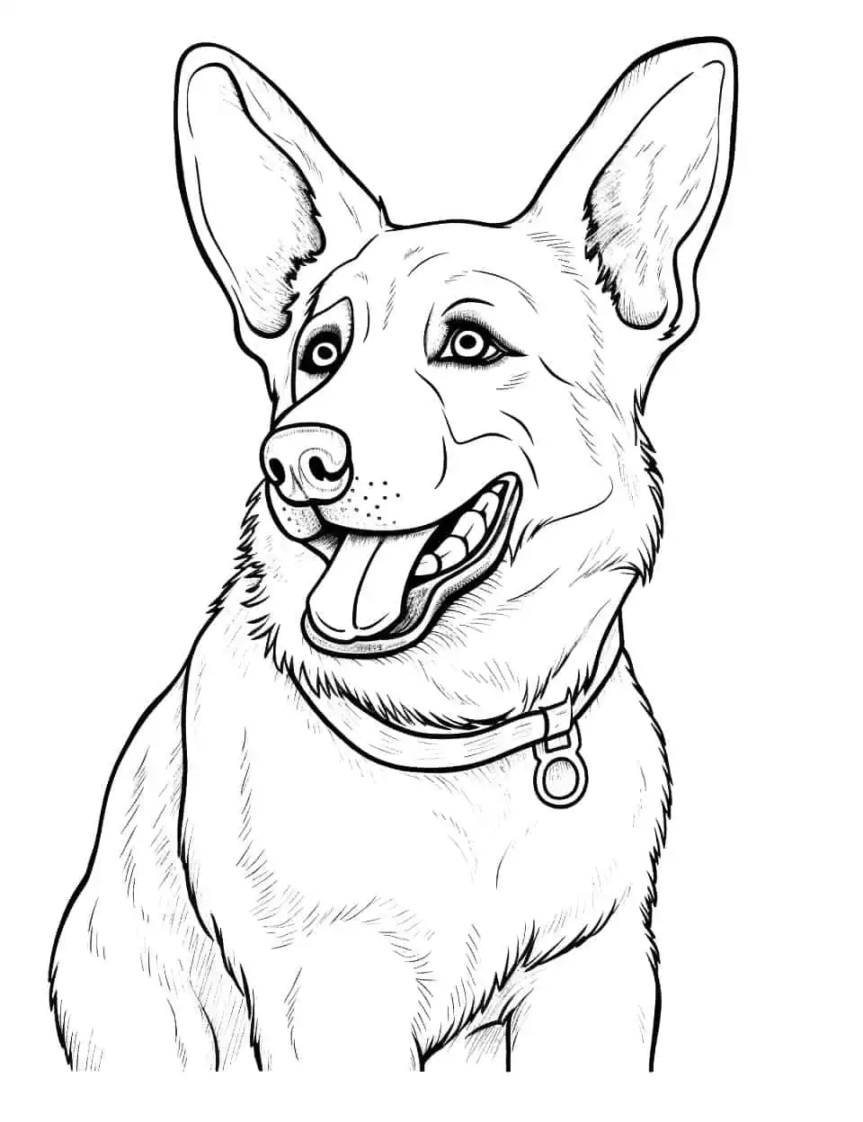 Realistic German Shepherd Coloring Page - A detailed, realistic German Shepherd ready for coloring.