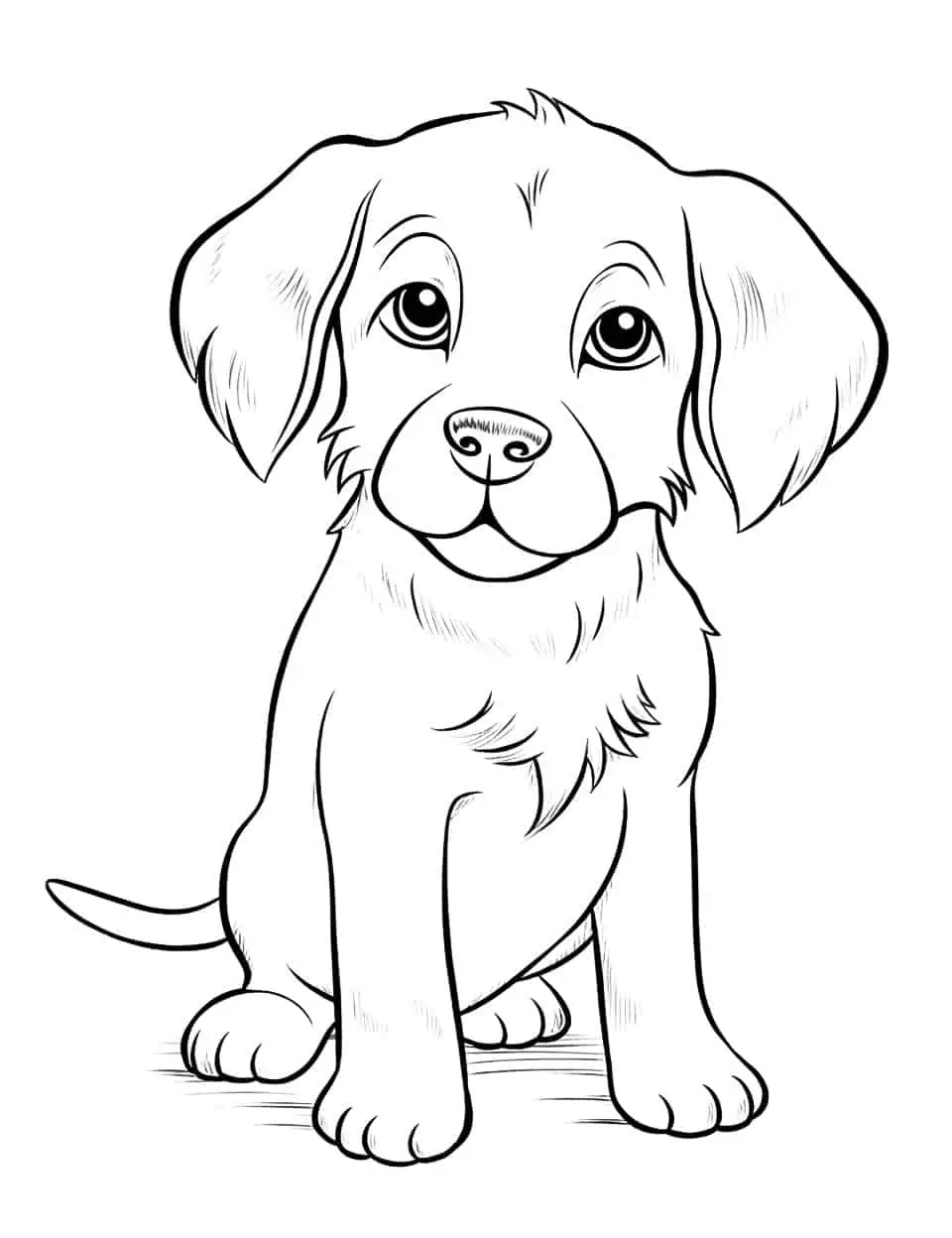 Easy Labrador Drawing Dog Coloring Page - A simple line drawing of a Labrador puppy, perfect for young kids.