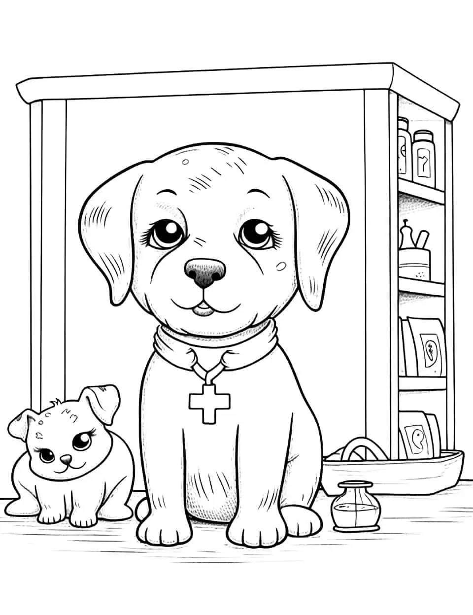 Pet Parlor Coloring Page - A Poodle, a Yorkie, and a Siamese cat having a spa day at a pet parlor.