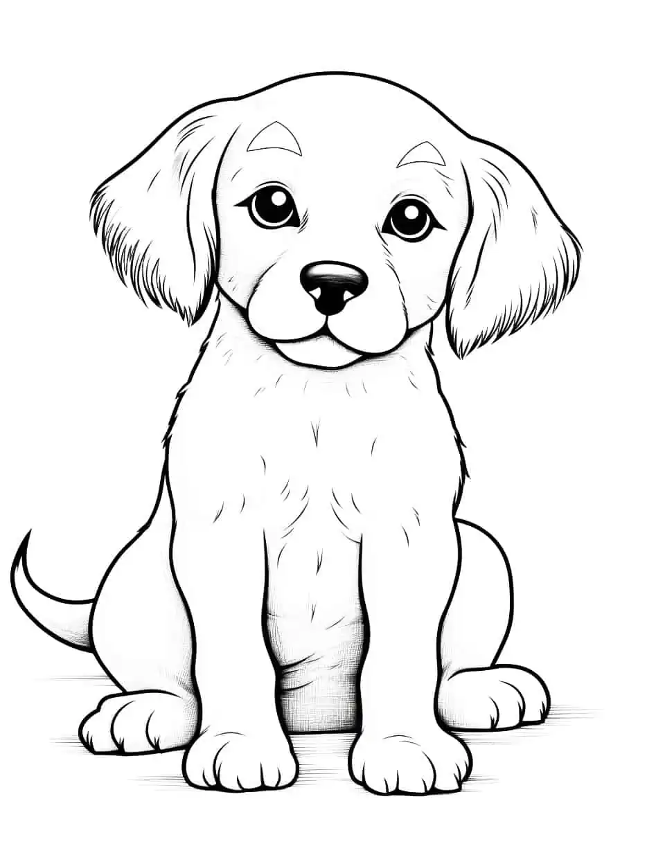 Easy Golden Retriever Outline Dog Coloring Page - An easy-to-color outline of a Golden Retriever puppy.