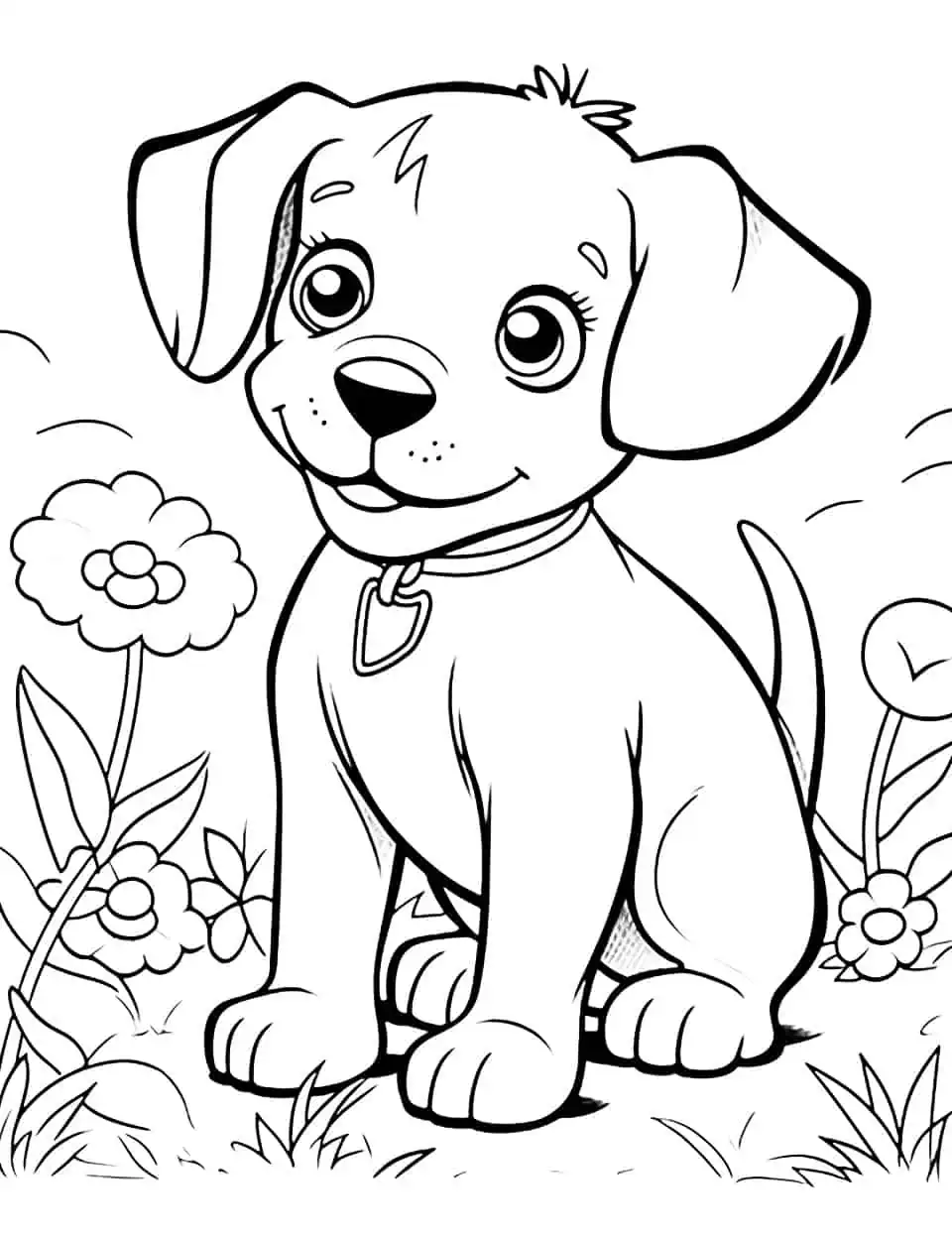 Baby Dog's Adventure Coloring Page - A coloring book story about a baby dog’s adventure in the park.